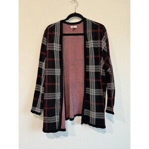 Croft & Barrow Women's Red Black Plaid Open Front Knit Cardigan Sweater 2X